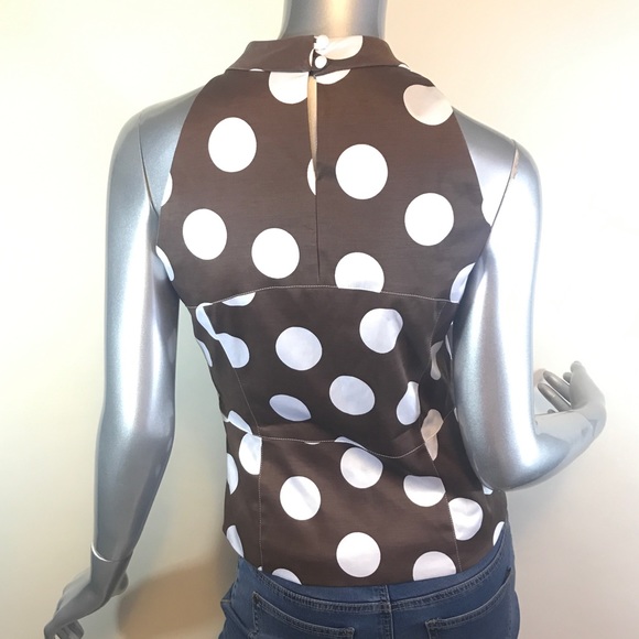 Donna Degnan Size 4 Small Polka Dot Sleeveless Blouse Brown White Top - Picture 5 of 16